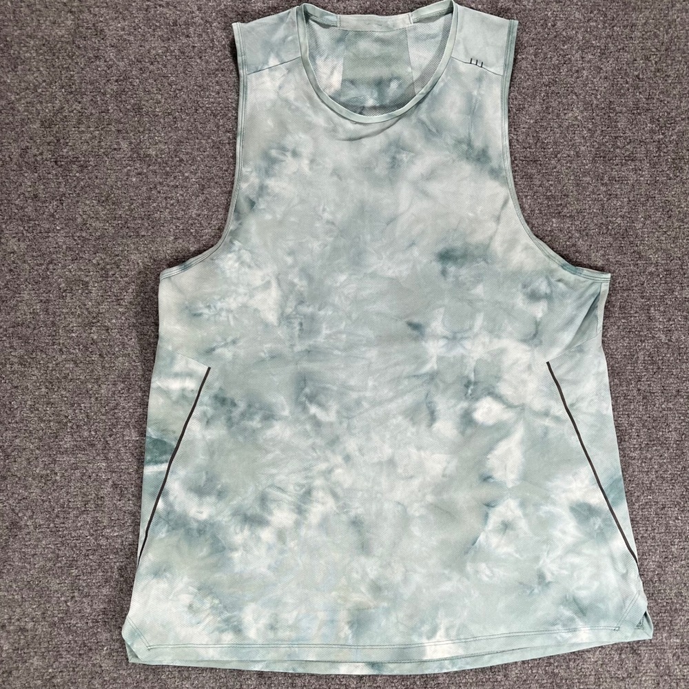 Lululemon Fast and Free Sleeveless Tank Top Mens Green Tie Dye Marble Mesh XL